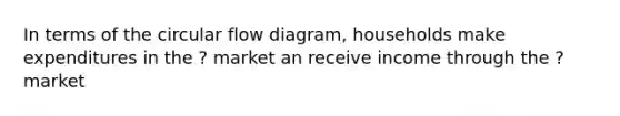 In terms of the circular flow diagram, households make expenditures in the ? market an receive income through the ? market