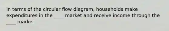 In terms of the circular flow diagram, households make expenditures in the ____ market and receive income through the ____ market