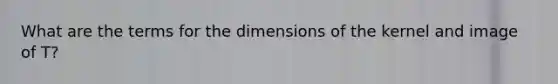 What are the terms for the dimensions of the kernel and image of T?