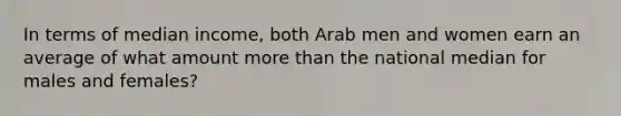 In terms of median income, both Arab men and women earn an average of what amount more than the national median for males and females?