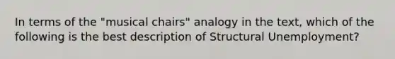 In terms of the "musical chairs" analogy in the text, which of the following is the best description of Structural Unemployment?