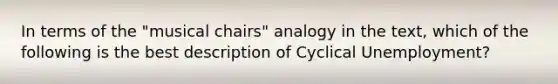 In terms of the "musical chairs" analogy in the text, which of the following is the best description of Cyclical Unemployment?