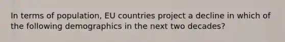 In terms of population, EU countries project a decline in which of the following demographics in the next two decades?