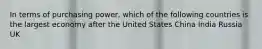 In terms of purchasing power, which of the following countries is the largest economy after the United States China India Russia UK