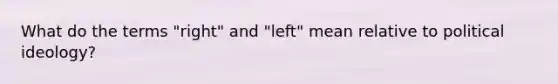 What do the terms "right" and "left" mean relative to political ideology?