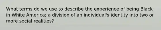What terms do we use to describe the experience of being Black in White America; a division of an individual's identity into two or more social realities?