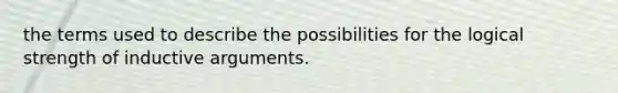 the terms used to describe the possibilities for the logical strength of inductive arguments.