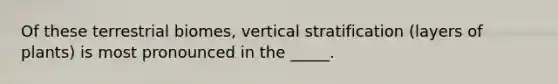 Of these terrestrial biomes, vertical stratification (layers of plants) is most pronounced in the _____.