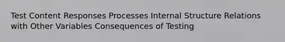 Test Content Responses Processes Internal Structure Relations with Other Variables Consequences of Testing