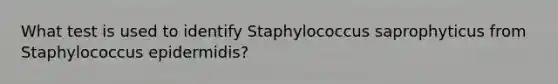 What test is used to identify Staphylococcus saprophyticus from Staphylococcus epidermidis?