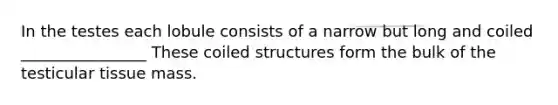 In the testes each lobule consists of a narrow but long and coiled ________________ These coiled structures form the bulk of the testicular tissue mass.