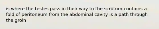 is where the testes pass in their way to the scrotum contains a fold of peritoneum from the abdominal cavity is a path through the groin