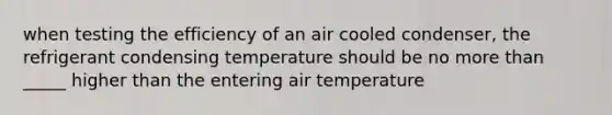 when testing the efficiency of an air cooled condenser, the refrigerant condensing temperature should be no more than _____ higher than the entering air temperature