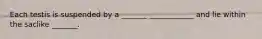 Each testis is suspended by a _______ ____________ and lie within the saclike _______.