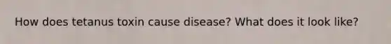 How does tetanus toxin cause disease? What does it look like?