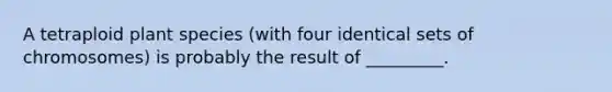 A tetraploid plant species (with four identical sets of chromosomes) is probably the result of _________.