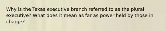 Why is the Texas executive branch referred to as the plural executive? What does it mean as far as power held by those in charge?