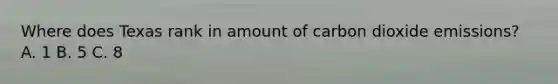 Where does Texas rank in amount of carbon dioxide emissions? A. 1 B. 5 C. 8