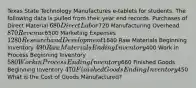 Texas State Technology Manufactures e-tablets for students. The following data is pulled from their year end records. Purchases of Direct Material 680 Direct Labor720 Manufacturing Overhead 870 Revenue6500 Marketing Expenses 1280 Research and Development1640 Raw Materials Beginning Inventory 490 Raw Materials Ending Inventory400 Work in Process Beginning Inventory 580 Work in Process Ending Inventory660 Finished Goods Beginning Inventory 470 Finished Goods Ending Inventory450 What is the Cost of Goods Manufactured?