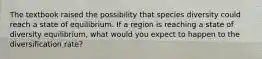 The textbook raised the possibility that species diversity could reach a state of equilibrium. If a region is reaching a state of diversity equilibrium, what would you expect to happen to the diversification rate?