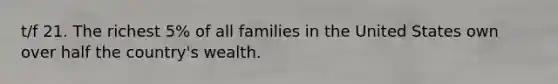 t/f 21. The richest 5% of all families in the United States own over half the country's wealth.