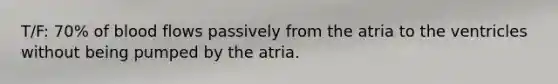 T/F: 70% of blood flows passively from the atria to the ventricles without being pumped by the atria.