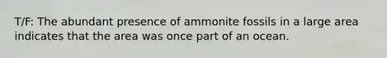 T/F: The abundant presence of ammonite fossils in a large area indicates that the area was once part of an ocean.