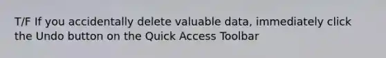 T/F If you accidentally delete valuable data, immediately click the Undo button on the Quick Access Toolbar