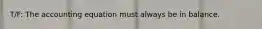 T/F: The accounting equation must always be in balance.
