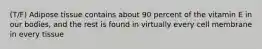 (T/F) Adipose tissue contains about 90 percent of the vitamin E in our bodies, and the rest is found in virtually every cell membrane in every tissue