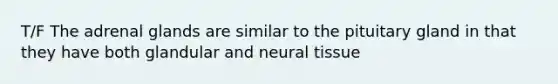 T/F The adrenal glands are similar to the pituitary gland in that they have both glandular and neural tissue