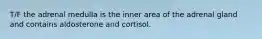 T/F the adrenal medulla is the inner area of the adrenal gland and contains aldosterone and cortisol.