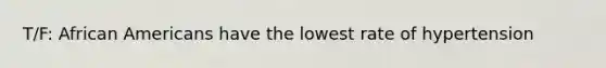 T/F: <a href='https://www.questionai.com/knowledge/kktT1tbvGH-african-americans' class='anchor-knowledge'>african americans</a> have the lowest rate of hypertension