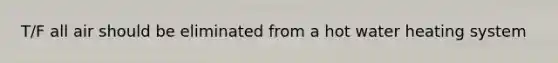 T/F all air should be eliminated from a hot water heating system