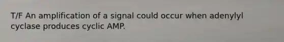 T/F An amplification of a signal could occur when adenylyl cyclase produces cyclic AMP.