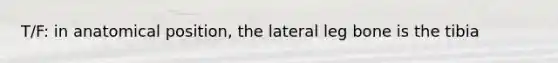 T/F: in anatomical position, the lateral leg bone is the tibia