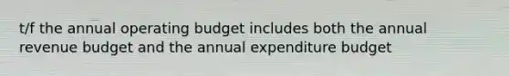 t/f the annual operating budget includes both the annual revenue budget and the annual expenditure budget