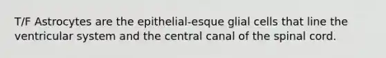 T/F Astrocytes are the epithelial-esque glial cells that line the ventricular system and the central canal of the spinal cord.