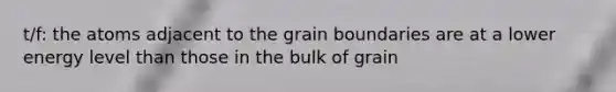 t/f: the atoms adjacent to the grain boundaries are at a lower energy level than those in the bulk of grain