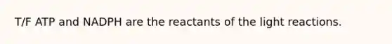 T/F ATP and NADPH are the reactants of the <a href='https://www.questionai.com/knowledge/kSUoWrrvoC-light-reactions' class='anchor-knowledge'>light reactions</a>.