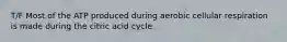 T/F Most of the ATP produced during aerobic cellular respiration is made during the citric acid cycle.