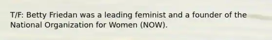 T/F: Betty Friedan was a leading feminist and a founder of the National Organization for Women (NOW).