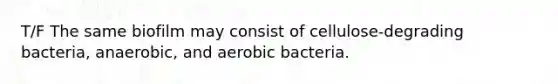 T/F The same biofilm may consist of cellulose-degrading bacteria, anaerobic, and aerobic bacteria.