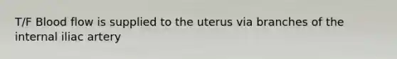 T/F Blood flow is supplied to the uterus via branches of the internal iliac artery