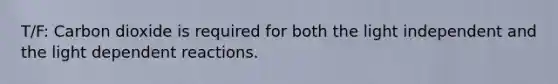 T/F: Carbon dioxide is required for both the light independent and the light dependent reactions.