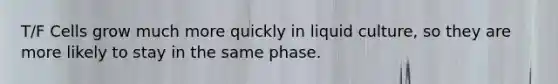 T/F Cells grow much more quickly in liquid culture, so they are more likely to stay in the same phase.