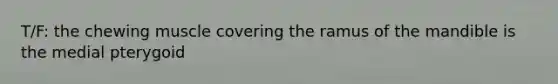 T/F: the chewing muscle covering the ramus of the mandible is the medial pterygoid
