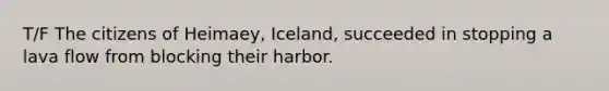 T/F The citizens of Heimaey, Iceland, succeeded in stopping a lava flow from blocking their harbor.