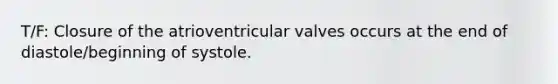 T/F: Closure of the atrioventricular valves occurs at the end of diastole/beginning of systole.