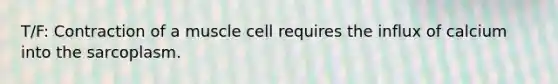 T/F: Contraction of a muscle cell requires the influx of calcium into the sarcoplasm.